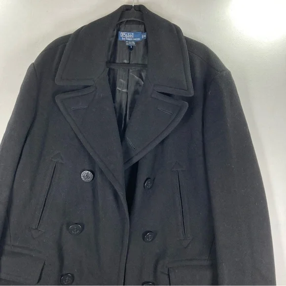 Polo by Ralph Lauren Classic Black Pea Coat Double Breasted XL - Picture 6 of 16
